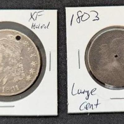 1803 Large Cent and 1831 Silver Bust Half