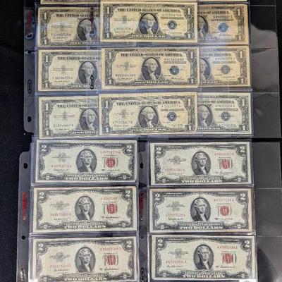 Red Seal $2 Notes & Silver Certificate $1 Notes