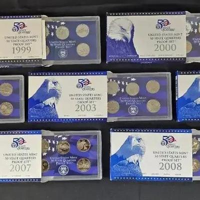 7 US Mint Issued Proof Statehood Quarter Sets 1999-2007 All Original