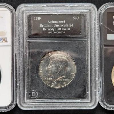 1921 Silver Morgan Dollar & 2 Kennedy Halves