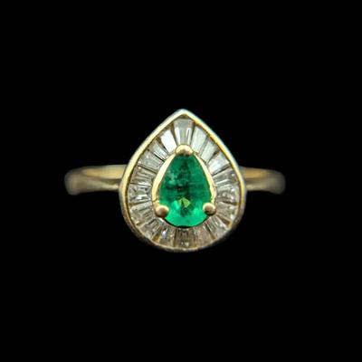 14K Yellow Gold Emerald & Diamond Ring, #NAGL 1226101