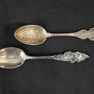 2 Collector Sterling Silver Spoons, Woodland Cal & Courthouse Colorado, 40 Grams