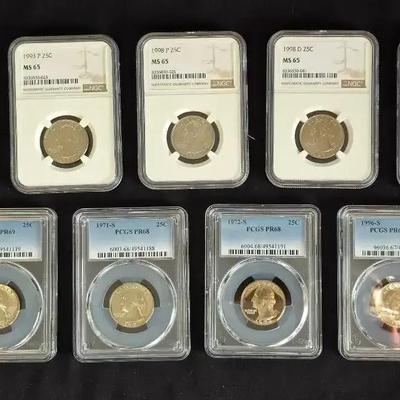 9 PCGS and NGC Graded Proof and MS Washington Quarters