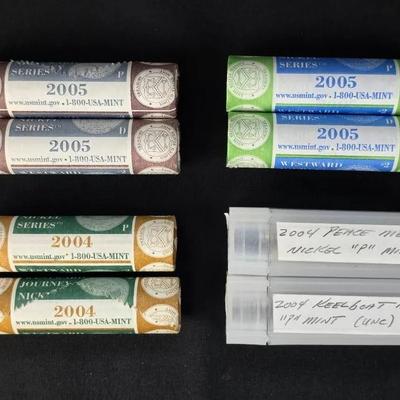 2004, 2005 and 2006 P&D BU/Uncirculated Jefferson Nickel Rolls - 8 Rolls: Keelboats, Peace, Westward