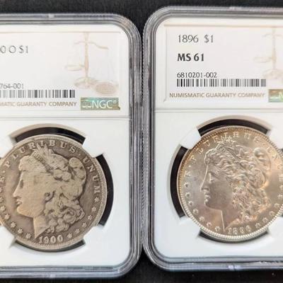 1900 & 1896 Silver Morgan Dollars