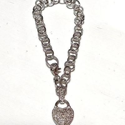 Diamond Heart Bracelet In Sterling Silver