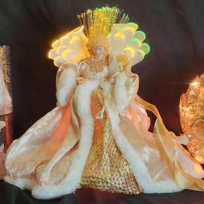 Lighted Angel Tree Topper & Angel Figurines with Holiday Light Ball