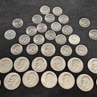 Eisenhower Dollar & Kennedy Half Dollar Coins
