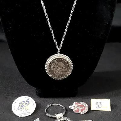 1900 Morgan Dollar Coin Necklace with Pins and Keychain