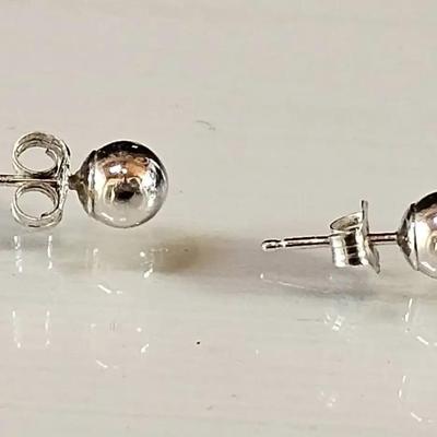14K White Gold Ball Earrings