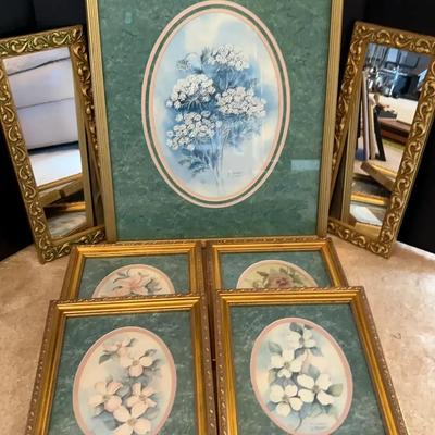 Limited Edition Floral Art by N. Millard with Accent Mirrors