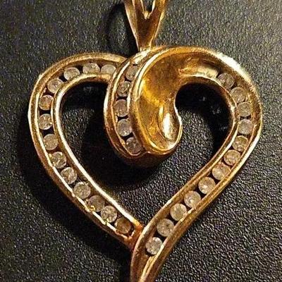 Heart Shaped 10K Gold & Diamond Pendant