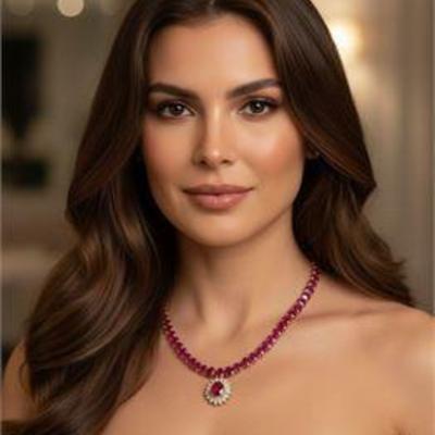 Lot 001 
14K Yellow Gold Mozambique Ruby and Diamond Necklace