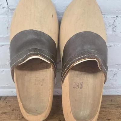 Pair (2) Hand Carved Wooden Shoe Clogs, Vintage