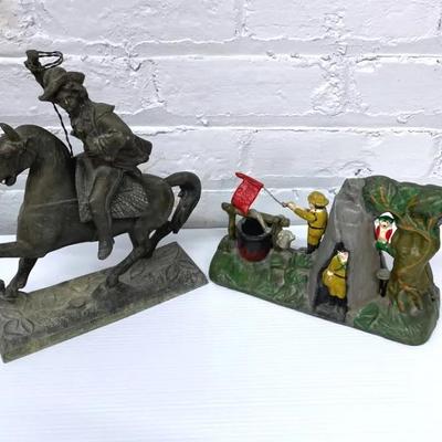 Antique Buffalo Bill Spelter Figurine With Boy Scout Mechanical Bank