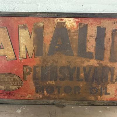 Amalie Pennsylvania Motor Oil Tin/Metal Sign With Wooden Frame, Large 