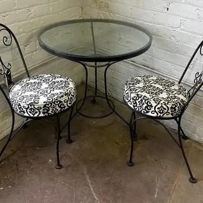 Mid Century Modern Iron And Glass Ice Cream Set With Upholstered Stools 