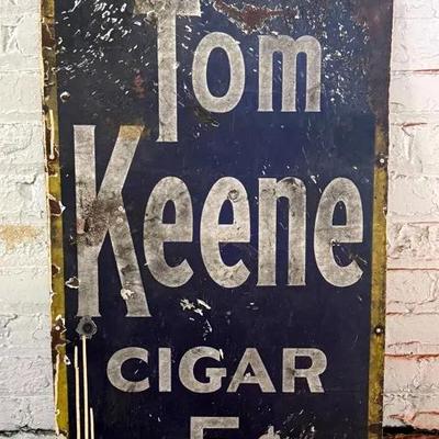 Vintage Tom Keene Cigars Porcelain Advertising Sign, Large