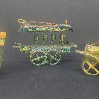 Brutalist Iron Locomotive Sculpture, Vintage Car And Wagon