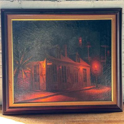 D Nick Oil Painting Of New Orleans Nocturne Streetscape, 1992 