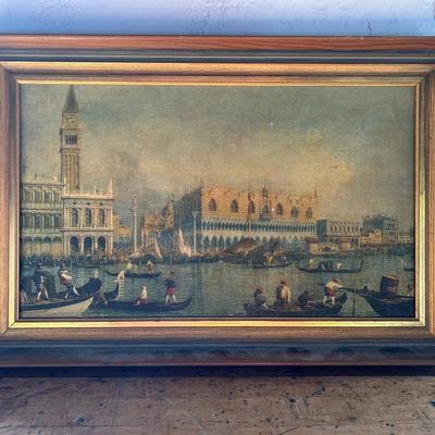 Embellished Print After Canaletto Of A Venetian Canal 