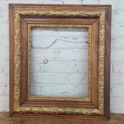 Antique Ornate Wood Frame With A Gilt Inner Border Consistent With Victorian Era