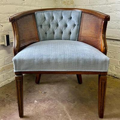 Italian Neoclassical Style Hardwood, Cane And Upholstered Armchair 
