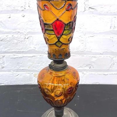 Vintage Amber Stained Oil Lamp