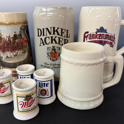 Large & Miniature Vintage Ceramic/Stoneware Pottery Beer Steins (8)