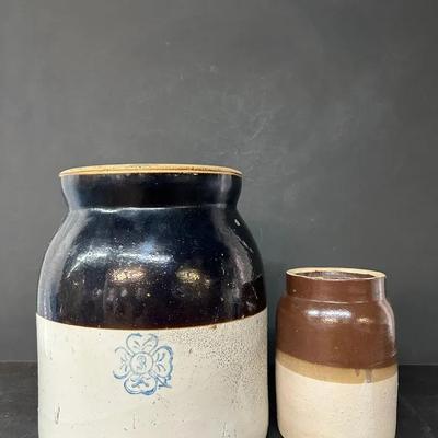 Vintage 3 Gallon And Liter Stoneware Crocks