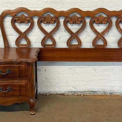 Vintage Fruitwood Headboard & Matching Nightstand Table