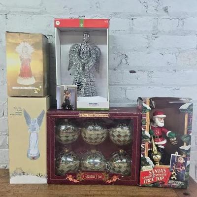 Grandeur Noel 6 Piece Ball Ornaments, Santa And Angel Tree Toppers With Other Decor