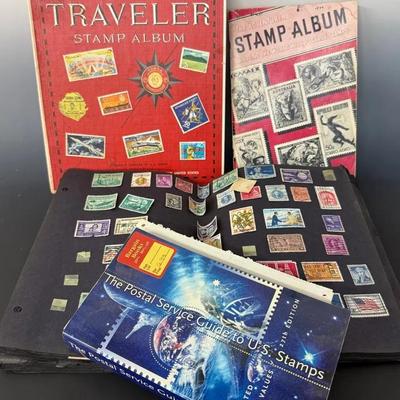 Vintage Stamps With Albums (2), Loose Pages & USPS Guide Book