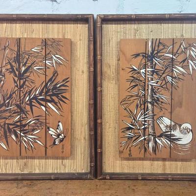 MCM Japanese Framed Handpainted On Wood Art (2)