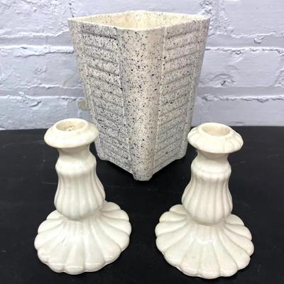 MCM USA Atomic Planter And Rumrill Pottery Candleholders 
