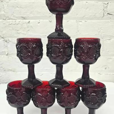 Avon (8) Vintage Ruby Red 1876 Cape Cod Wine Glasses 4 1/2"