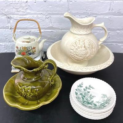 Vintage McCoy Turkey Pitcher With Olive Green McCoy Pitcher And Collectible Ceramics 