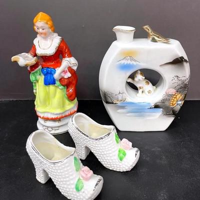 Hand Painted Kutani Sake Bottle With Vintage Porcelain, Japan