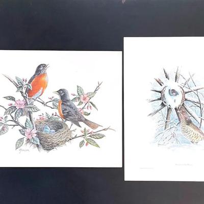 J. Moeller Bird Lithographs With Barn Print 