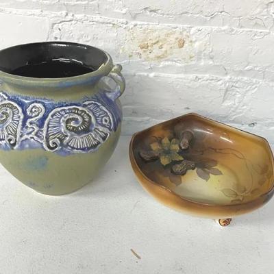 Malaysia Pottery Vase With Antique Noritake Nut Bowl