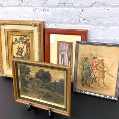  Sarinson Engraving On Acrylic, Currier And Ives Gold Foil Print With Vintage Framed Prints 