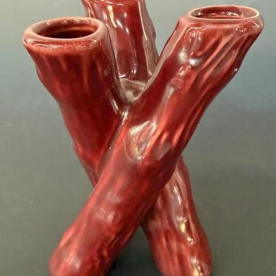 HTF Vintage Camark Pottery Twisted Branch 3-Bud Vase Marked #104