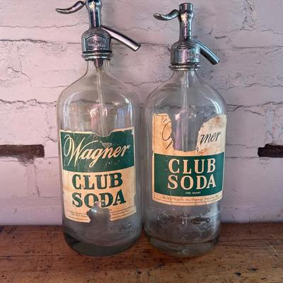 Pair Of Vintage Wagner Club Soda Glass Bottles 