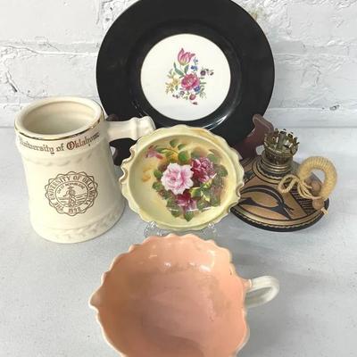Porcelain Collectibles With Russian Oil Lamp