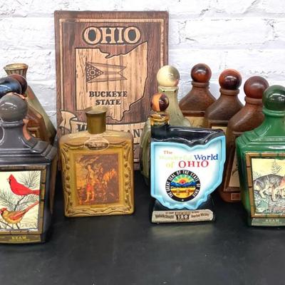 Vintage Jim Beam Decanters (10) With Wiedemann Sign