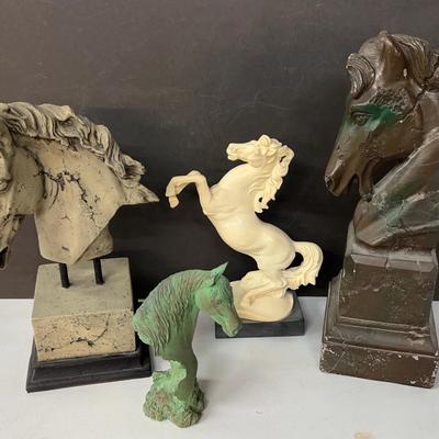 Vintage Rearing Resin Horse And Various Horse Busts