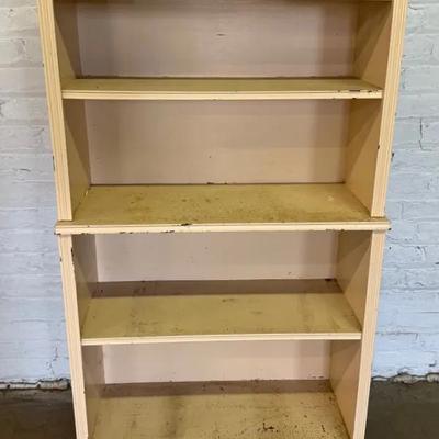 Small 4-Tier Cream Wooden Bookshelf W/ Mesh Metal Accent, Vintage