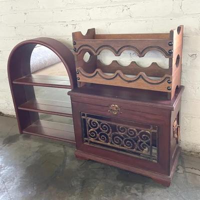 Vintage Hanging Shelf, Wine Rack And Wood Chest With Metal Insert 