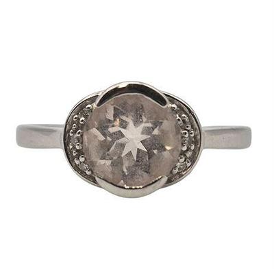 14K White Gold White Sapphire & Diamond Ring