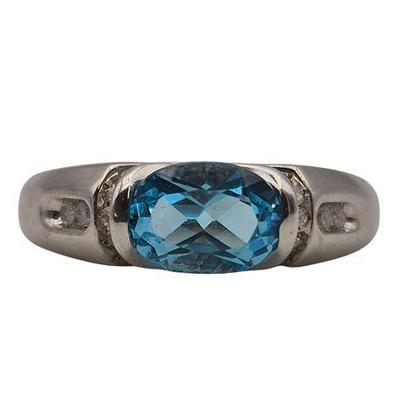 14K White Gold Topaz & Diamond Ring